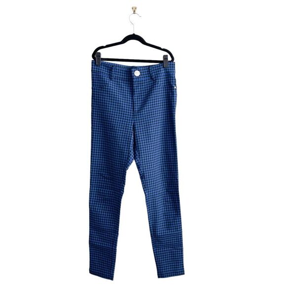 Zara Gingham Plaid Leggings Hi-Rise Blue Black Buffalo Check Women's M Stretchy - Picture 2 of 11